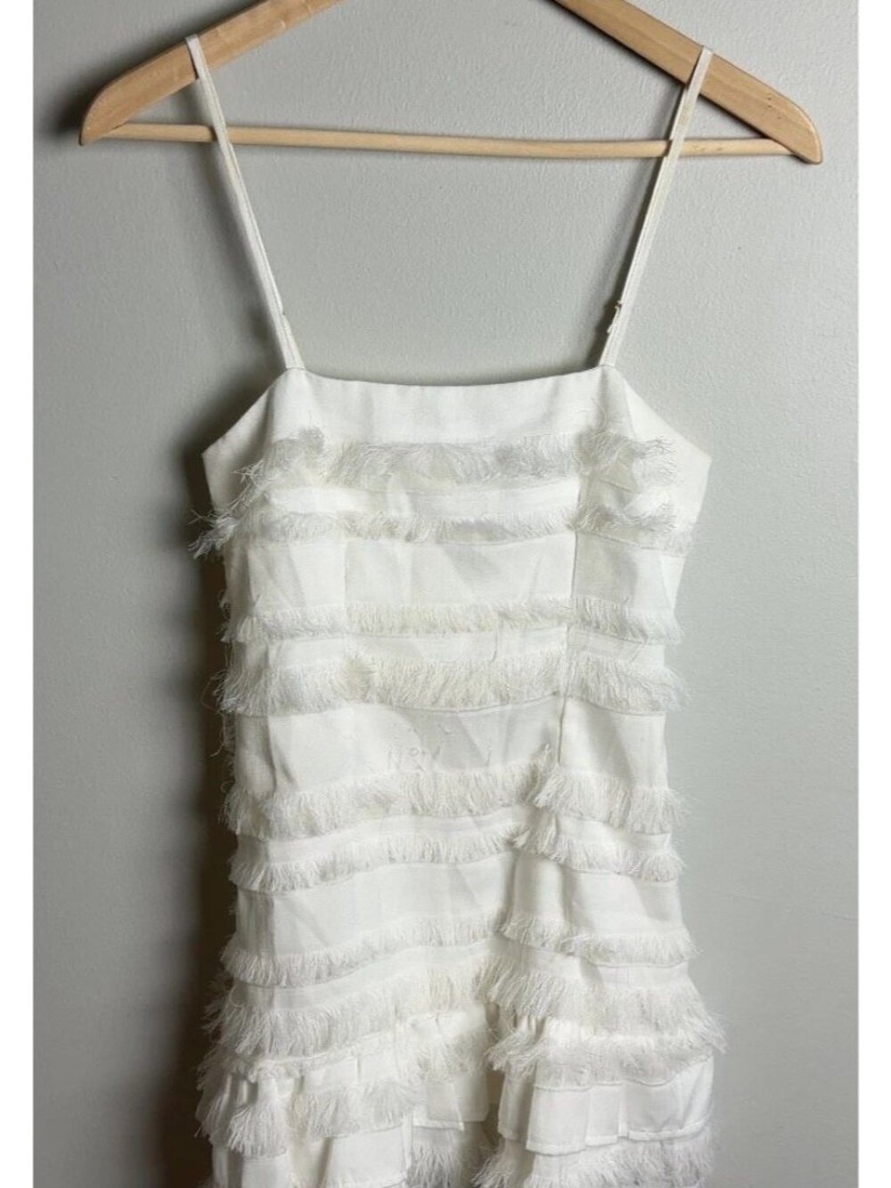 Princess Polly White Tiered Fringe Mini Dress US Size 0 Spaghetti Strap Women’s